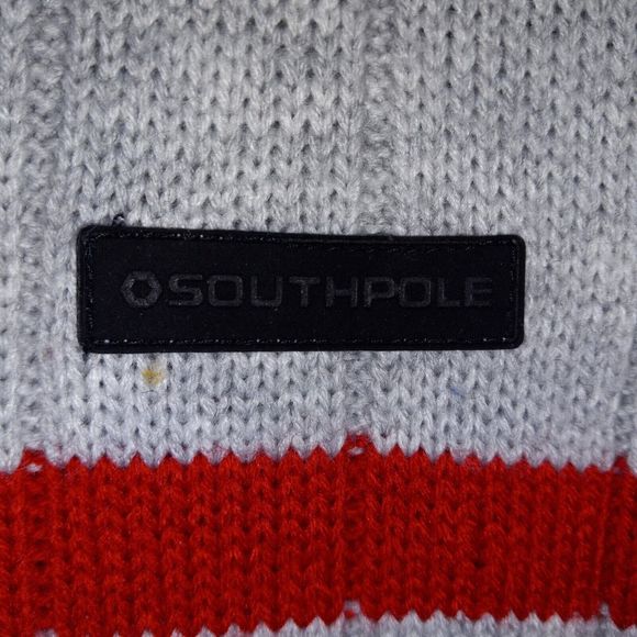 South Pole Mens Size XL Sweater Long Sleeve Gray Red Striped Heavyweight 1/4 Zip - Picture 6 of 16